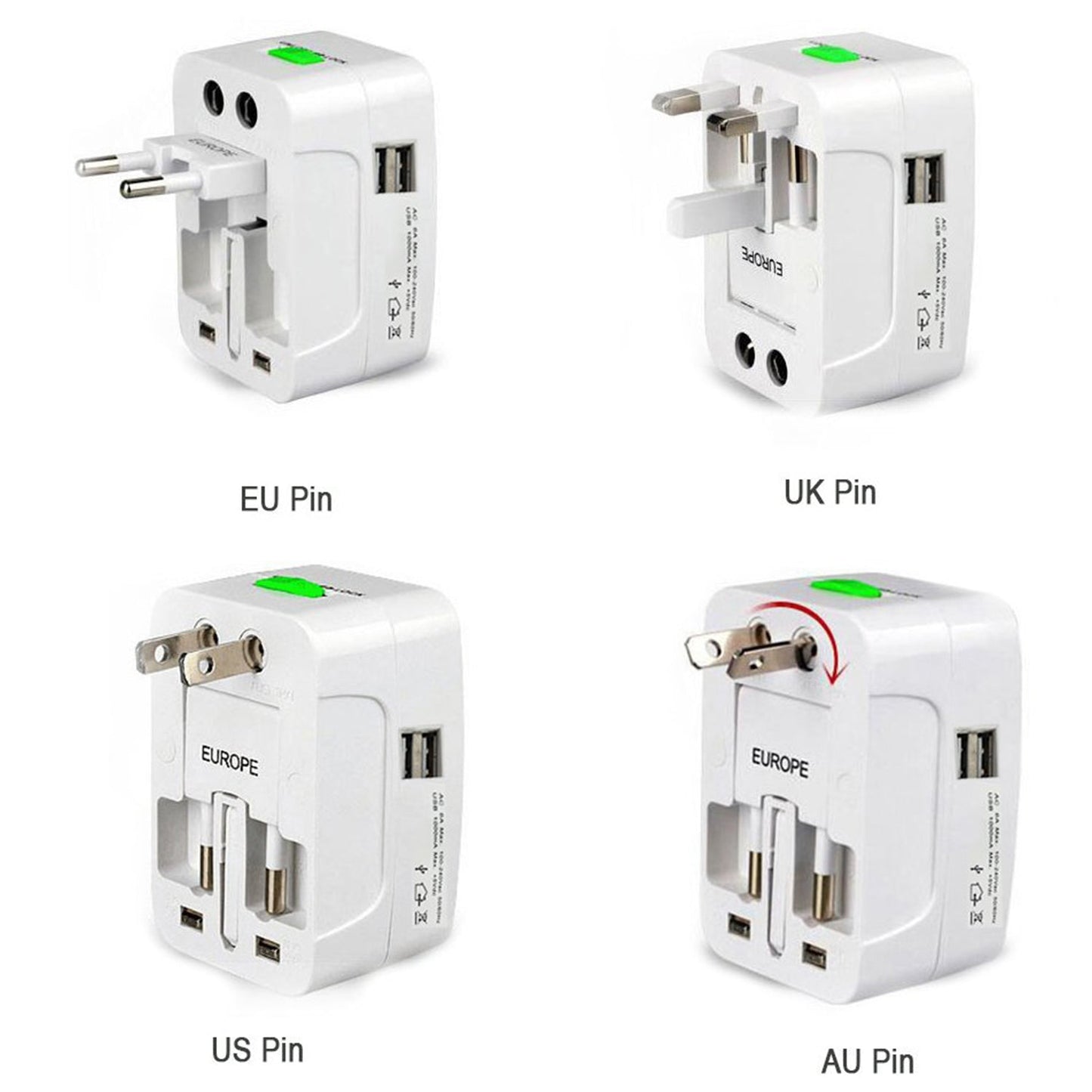 12671 All-in-one Universal Worldwide Travelling Ac Adaptor Plug (Au Uk Us Eu) International Power Charger Electric Usb Power Plug Socket Adapter Converter (1 Pc)