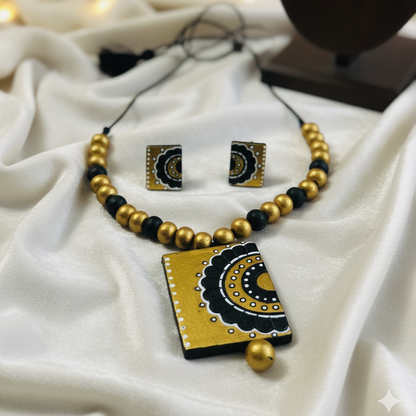Terracotta Jewelry Necklace Set for Women – Handcrafted Clay Necklace with Earrings